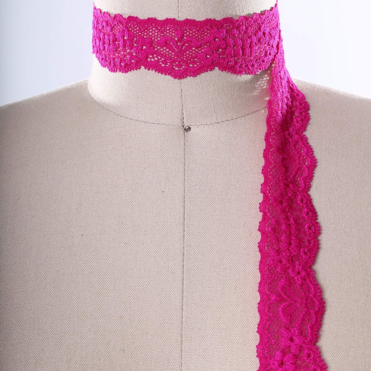 2 Yards 1" Hot Pink Stretch Floral Elastic Lace Trim Narrow Blazing Magenta Soft Lace